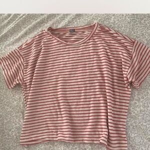 aerie Red and White Striped Casual Tee